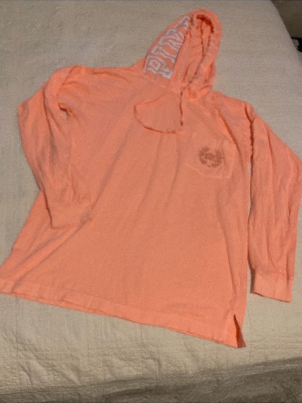 PINK Victoria's Secret Orange Hooded Long Sleeve Tee Size XS